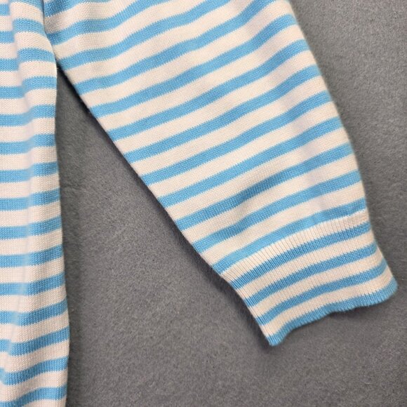 Talbots Sweater Womens M P Cardigan Blue Stripe Flamingo Embroidered Nautical - Picture 6 of 12
